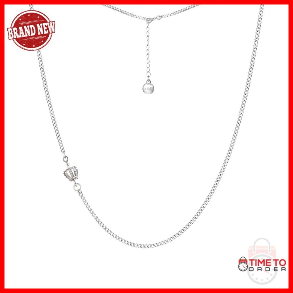 925 Sterling Silver Dainty Curb Chain Necklace with Crown Charm